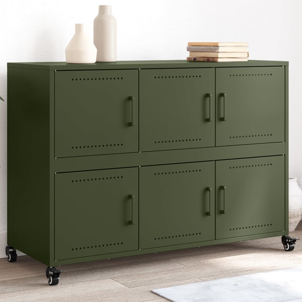 Sideboard Olivgrün 100,5x39x72 cm Kaltgewalzter Stahl