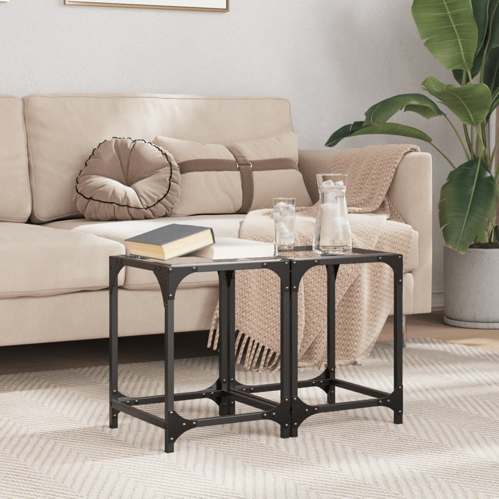 vidaXL Salontafels 2 st met transparant glazen blad 30x30x40 cm staal afbeelding