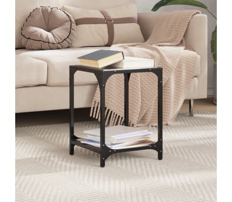 vidaXL Măsuță de cafea, blat din sticlă negră, 30x30x40 cm, oțel