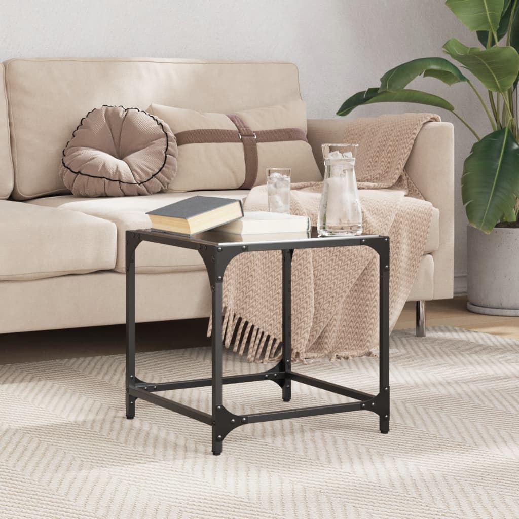 vidaXL Salontafel met zwart glazen blad 40x40x40 cm staal afbeelding