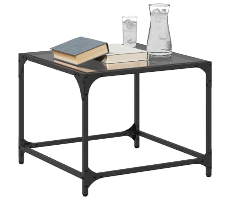 vidaXL kafijas galdiņ&scaron; ar melnu stikla virsmu, 50x50x40 cm, tērauds