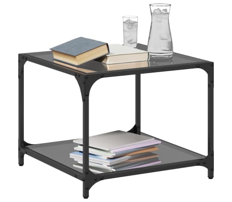 vidaXL Table basse avec dessus en verre noir 50x50x40 cm acier