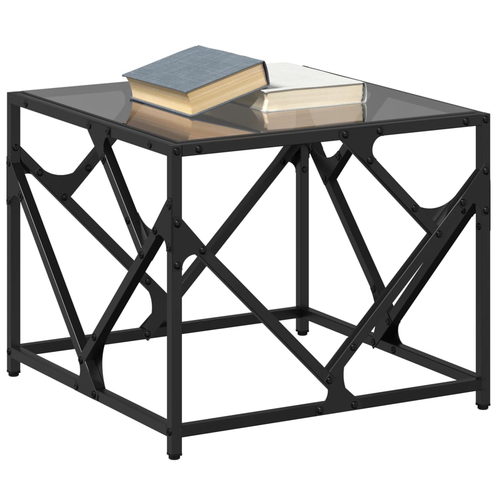 vidaXL Salontafel met zwart glazen blad 50x50x41 cm staal afbeelding