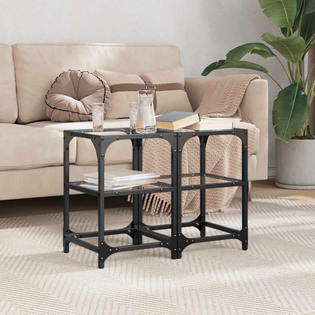 vidaXL Sohvapöydät 2 kpl läpinäkyvä lasi pöytälevy 30x30x45 cm teräs