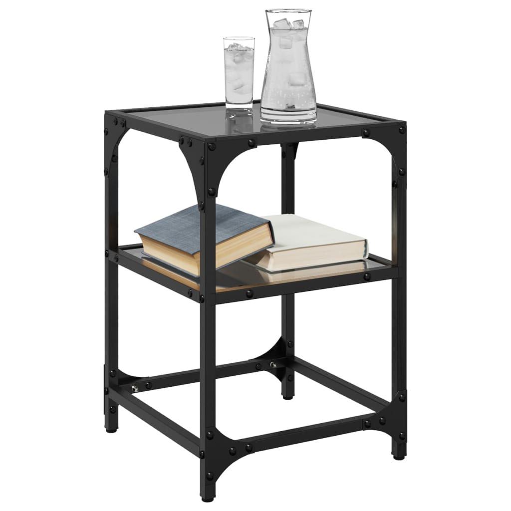 vidaXL Salontafel met zwart glazen blad 30x30x45 cm staal afbeelding