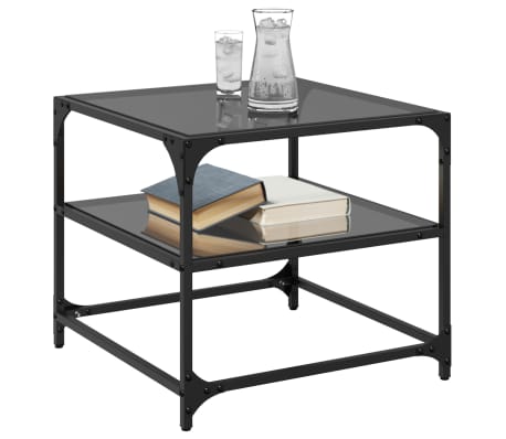 vidaXL Salontafel met zwart glazen blad 50x50x45 cm staal