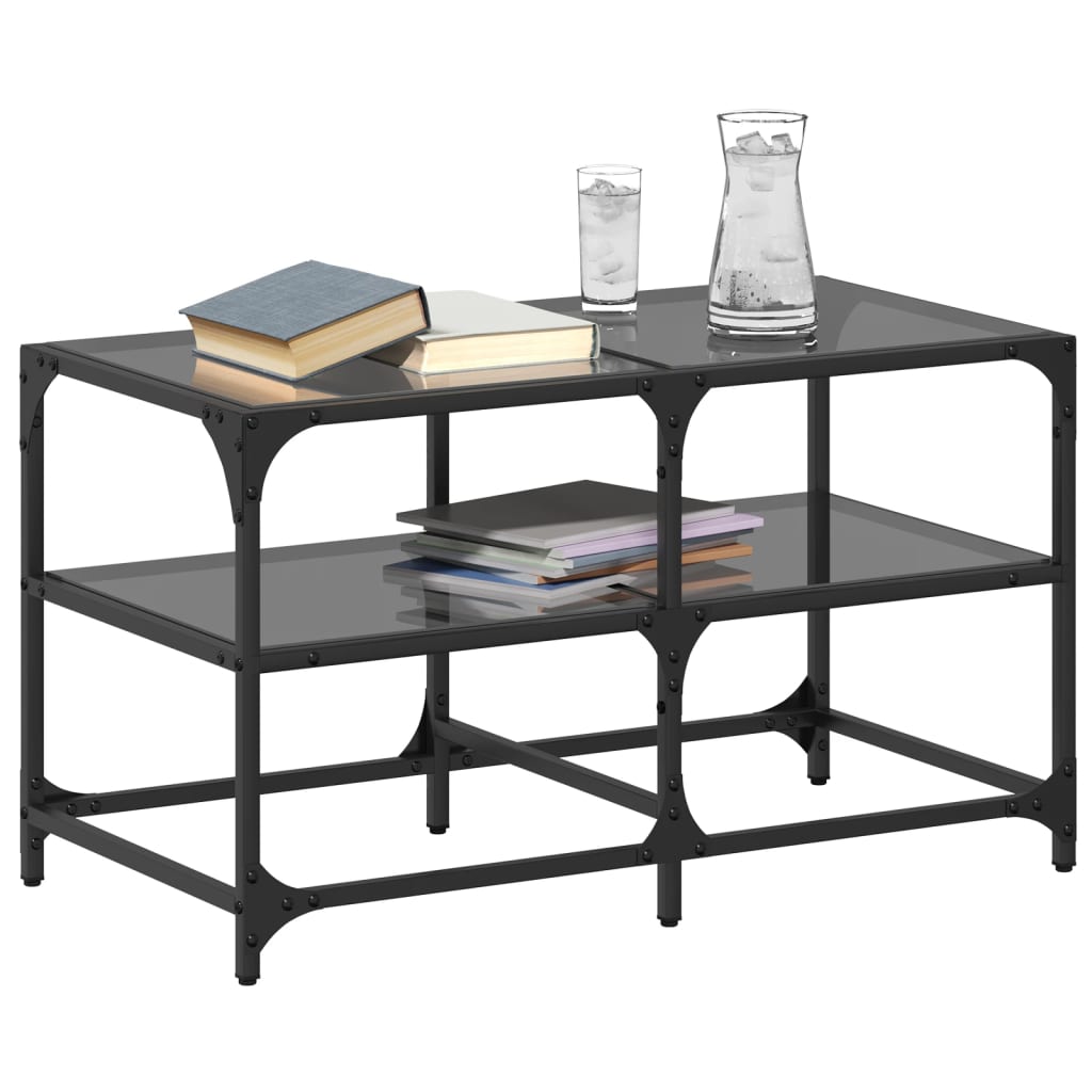 vidaXL Salontafel met zwart glazen blad 78,5x40x45 cm staal afbeelding