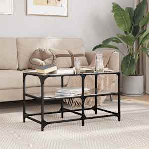 Klubska mizica s črno stekleno površino 78,5x40x45 cm jeklo