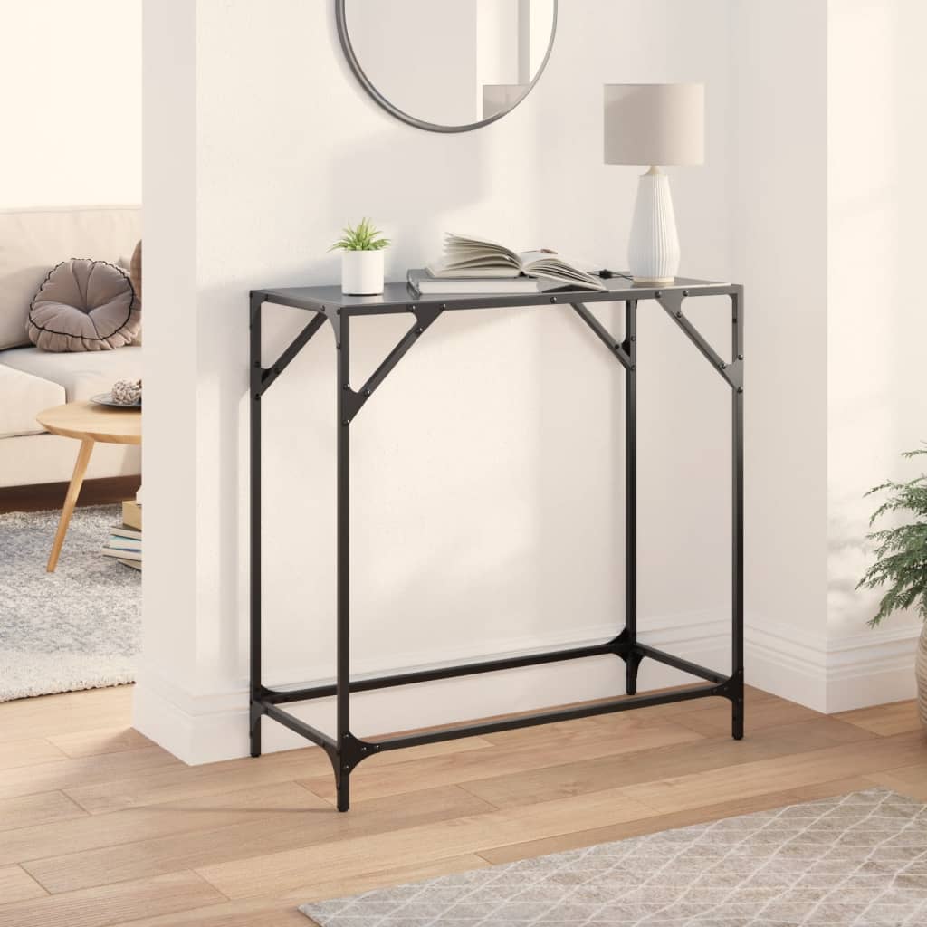 vidaXL Wandtafel met zwart glazen blad 80x35x81 cm staal afbeelding
