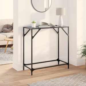 Konzolový stolek s černou skleněnou deskou 80 x 35 x 81 cm ocel - obrázek 2