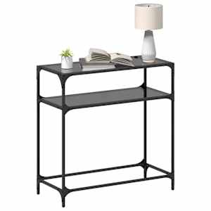 Konzolový stolek s černou skleněnou deskou 80 x 35 x 81 cm ocel - obrázek 3