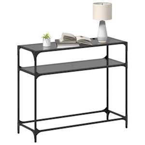 Konzolový stolek s černou skleněnou deskou 98 x 35 x 81 cm ocel - obrázek 3