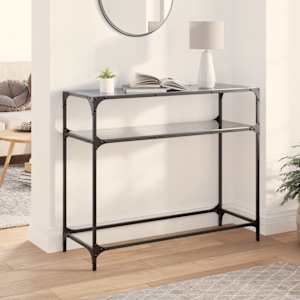 Konzolový stolek s černou skleněnou deskou 98 x 35 x 81 cm ocel - obrázek 1