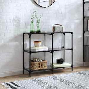 Konzolna mizica s črno stekleno površino 98x30x81 cm jeklo