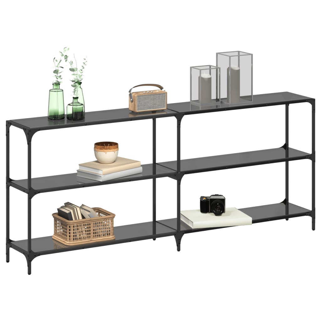 vidaXL Wandtafel met zwart glazen blad 194,5x30x81 cm staal afbeelding