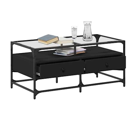 vidaXL Table basse avec dessus en verre noir 98,5x50x45 cm acier