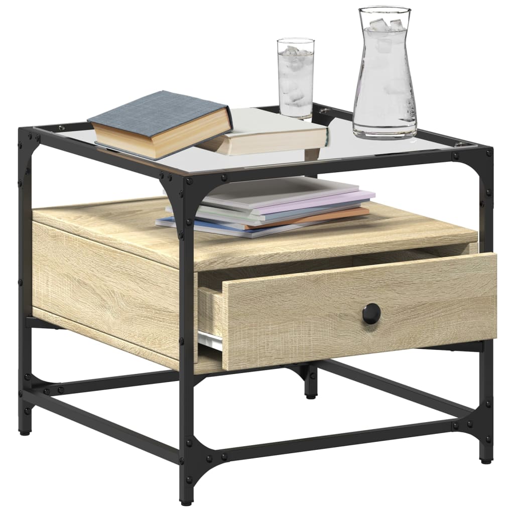 Thumbnail - vidaXL Couchtisch mit Glasplatte Sonoma-Eiche 50x50x45 cm Stahl