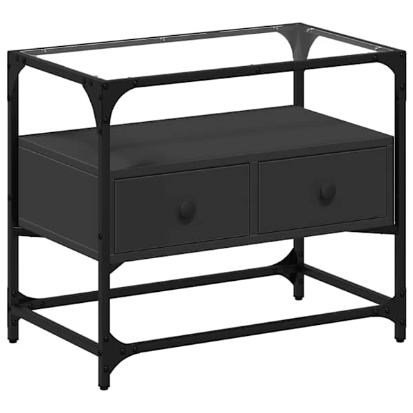 vidaXL klaasplaadiga telerikapp, must, 60 x 35 x 51 cm, tehispuit