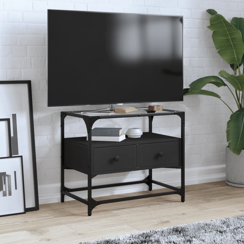 vidaXL TV-Schrank mit Glasplatte Schwarz 60x35x51 cm Holzwerkstoff