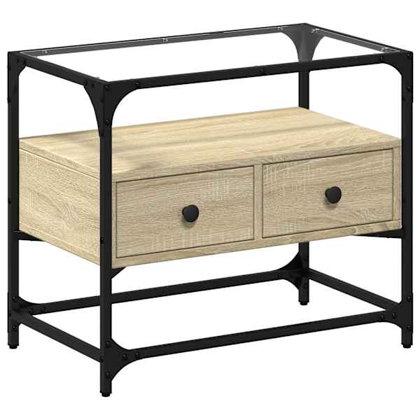 vidaXL klaasplaadiga telerikapp, Sonoma tamm, 60x35x51 cm, tehispuit