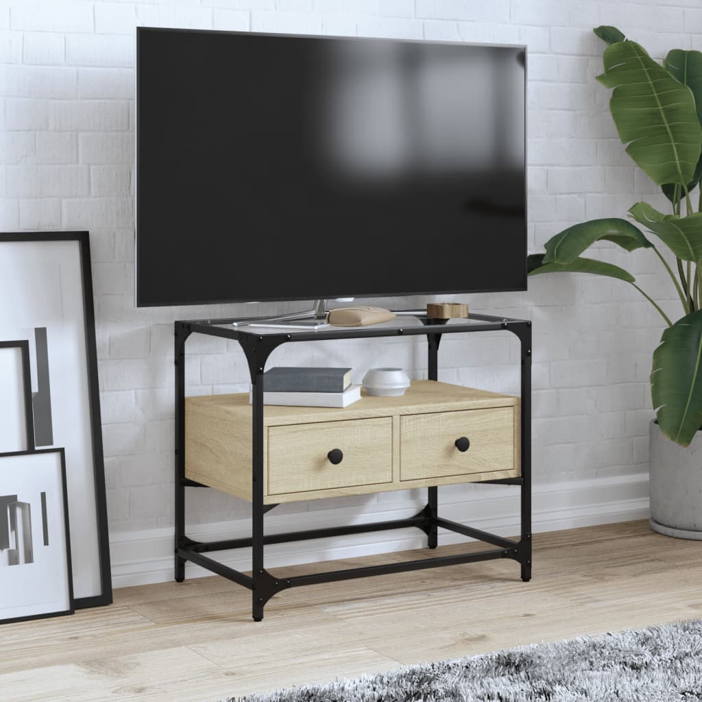 TV-Schrank mit Glasplatte Sonoma-Eiche 60x35x51cm Holzwerkstoff