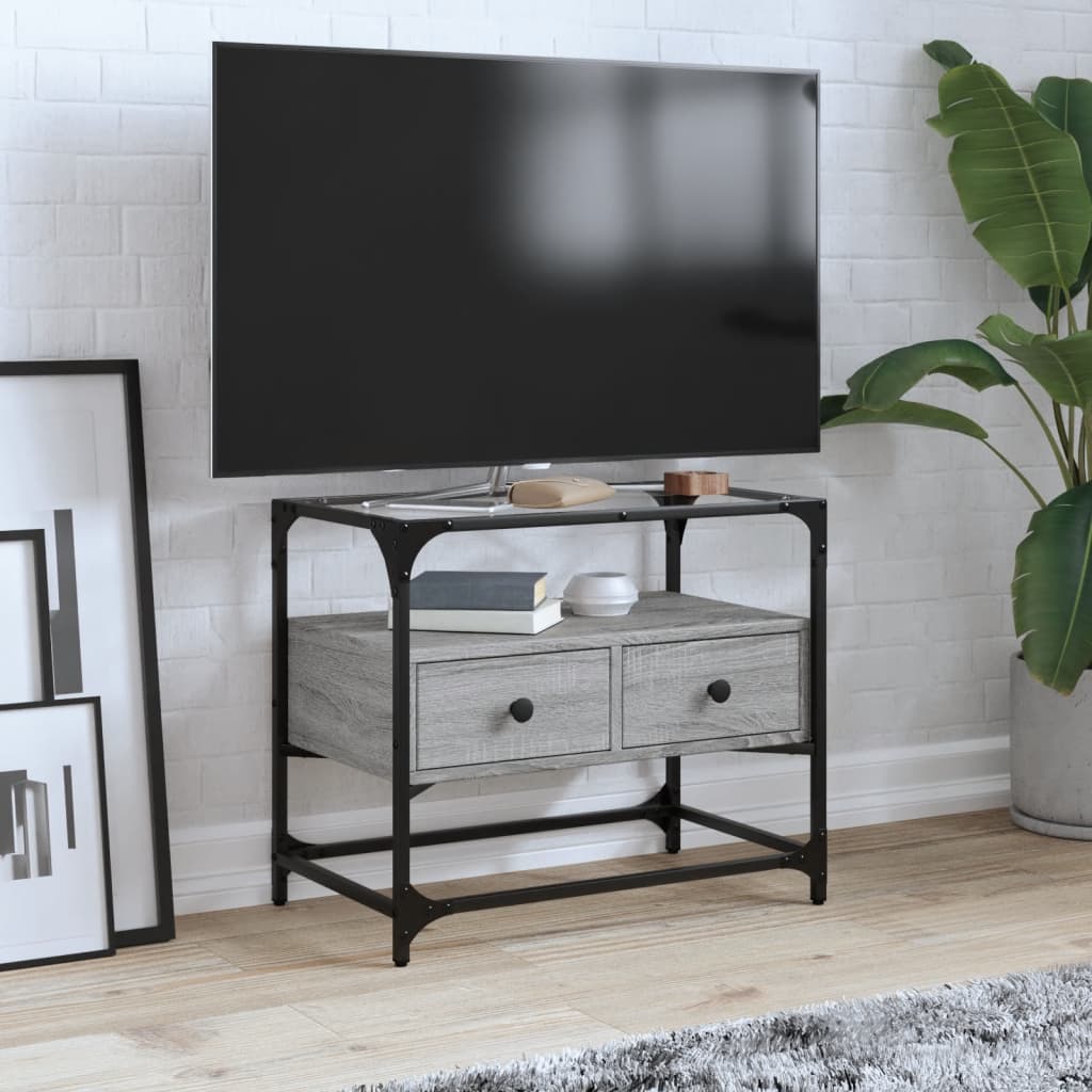 TV-Schrank mit Glasplatte Grau Sonoma 60x35x51 cm Holzwerkstoff
