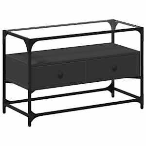 TV skříňka se skleněnou deskou černá 80 x 35 x 51 cm kompozit - obrázek 2