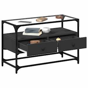 TV skříňka se skleněnou deskou černá 80 x 35 x 51 cm kompozit - obrázek 3
