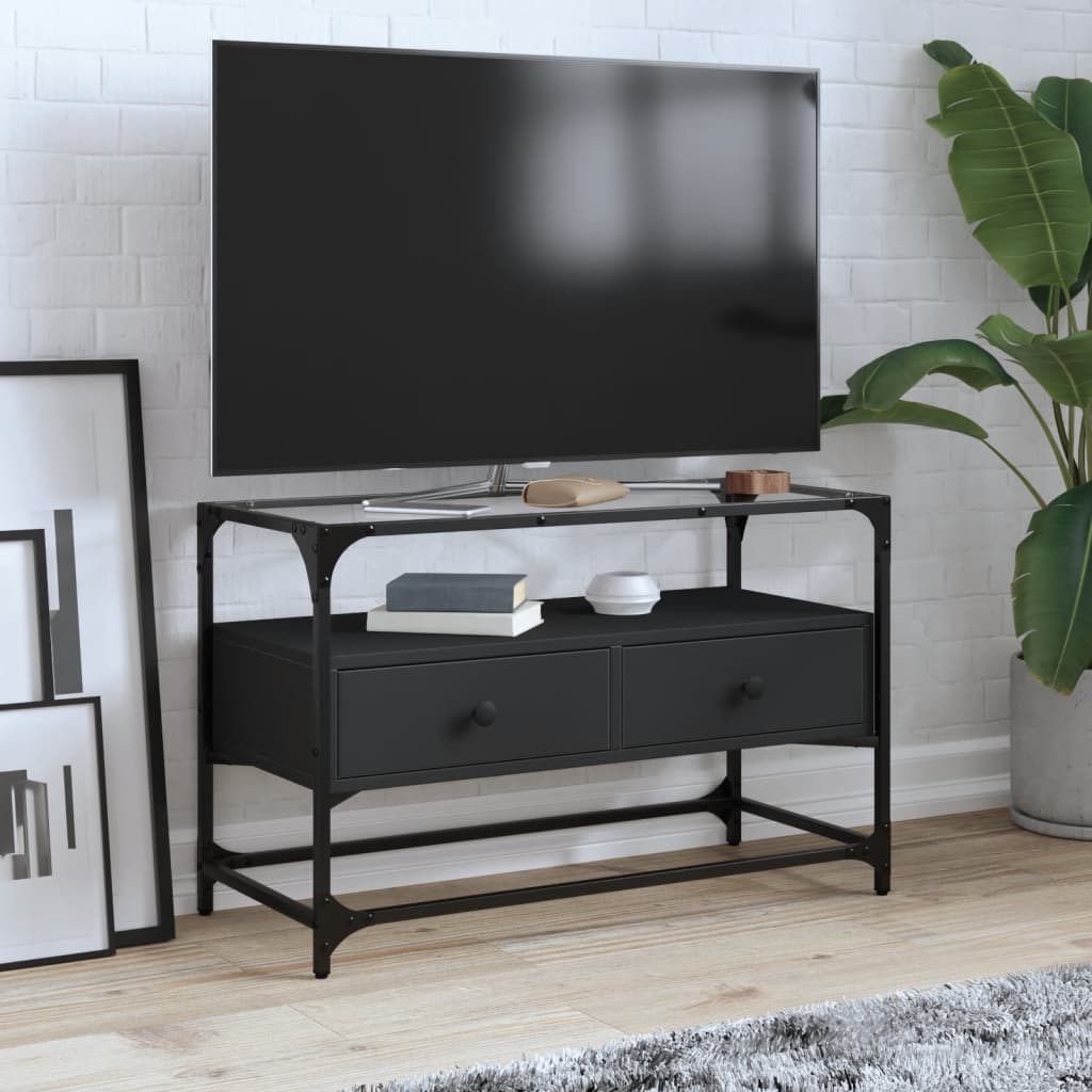 vidaXL Dulap TV blat sticlă, negru, 80x35x51 cm lemn prelucrat