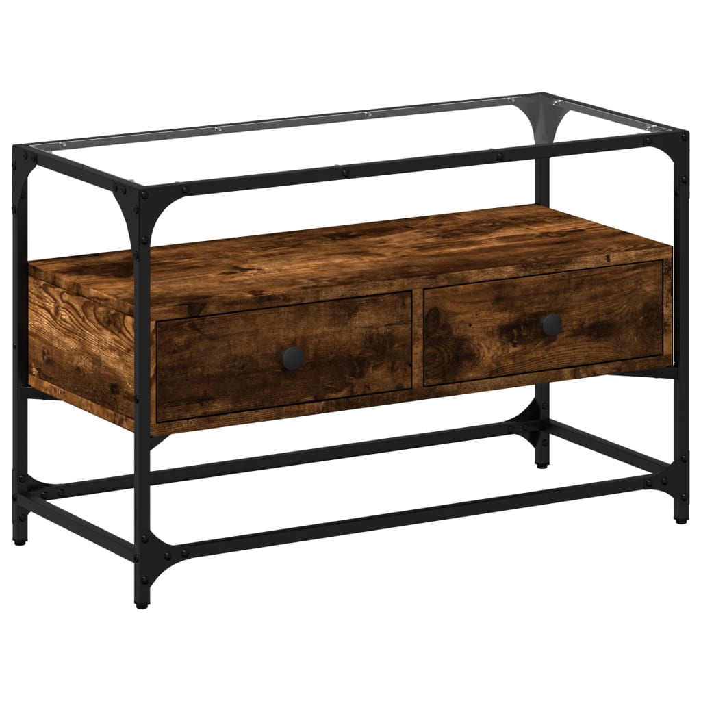 vidaXL TV skříňka se skleněnou deskou kouřový dub 80x35x51 cm kompozit