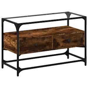 TV skříňka se skleněnou deskou kouřový dub 80x35x51 cm kompozit - obrázek 2