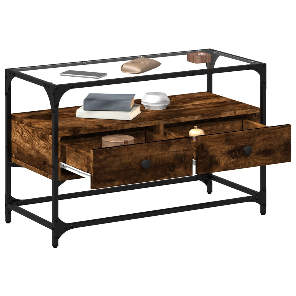 vidaXL Tv-meubel met glazen blad 80x35x51 cm hout gerookt eikenkleurig afbeelding