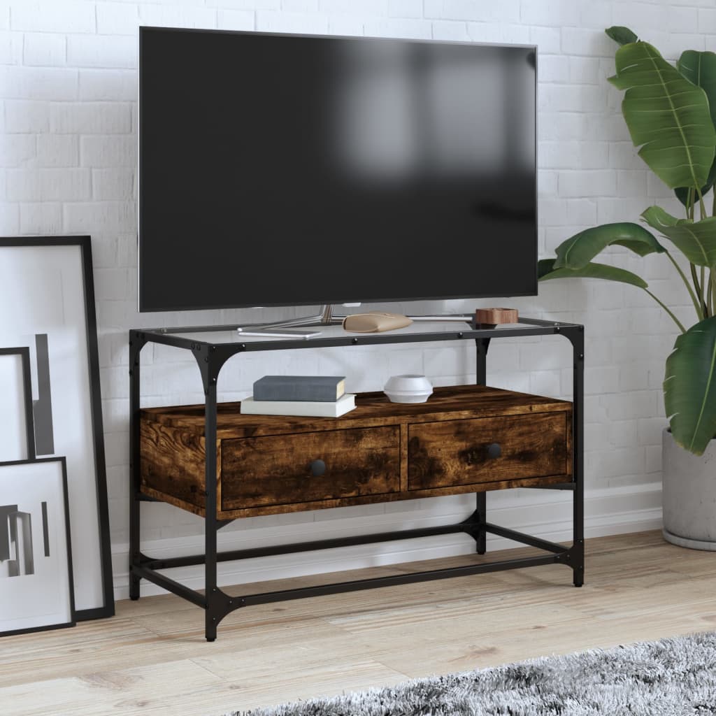 vidaXL Dulap TV blat sticlă stejar fumuriu 80x35x51 cm lemn prelucrat