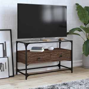 TV skříňka se skleněnou deskou kouřový dub 80x35x51 cm kompozit - obrázek 1