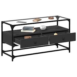 TV skříňka se skleněnou deskou černá 98 x 35 x 51 cm kompozit - obrázek 3