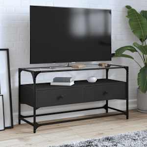 TV skříňka se skleněnou deskou černá 98 x 35 x 51 cm kompozit - obrázek 1