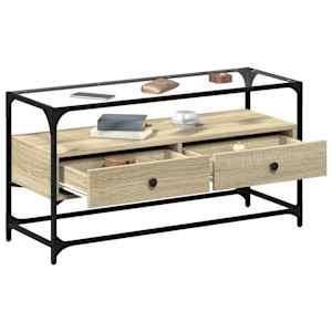TV skříňka se skleněnou deskou dub sonoma 98x35x51 cm kompozit - obrázek 3