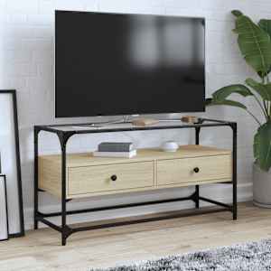 TV skříňka se skleněnou deskou dub sonoma 98x35x51 cm kompozit - obrázek 1