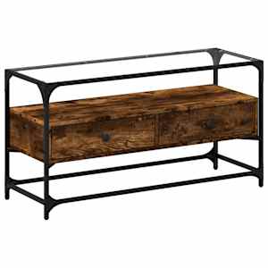 TV skříňka se skleněnou deskou kouřový dub 98x35x51 cm kompozit - obrázek 2