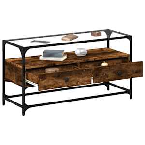 TV skříňka se skleněnou deskou kouřový dub 98x35x51 cm kompozit - obrázek 3
