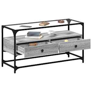 TV skříňka se skleněnou deskou šedá sonoma 98x35x51 cm kompozit - obrázek 3