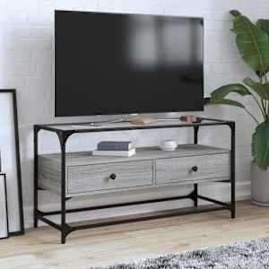 TV skříňka se skleněnou deskou šedá sonoma 98x35x51 cm kompozit - obrázek 1