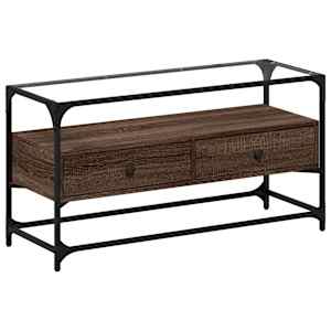 TV skříňka se skleněnou deskou hnědý dub 98x35x51 cm kompozit - obrázek 2