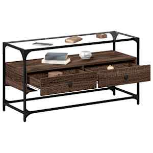 TV skříňka se skleněnou deskou hnědý dub 98x35x51 cm kompozit - obrázek 3