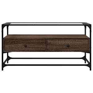 TV skříňka se skleněnou deskou hnědý dub 98x35x51 cm kompozit - obrázek 4