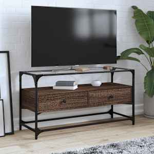 TV skříňka se skleněnou deskou hnědý dub 98x35x51 cm kompozit - obrázek 1