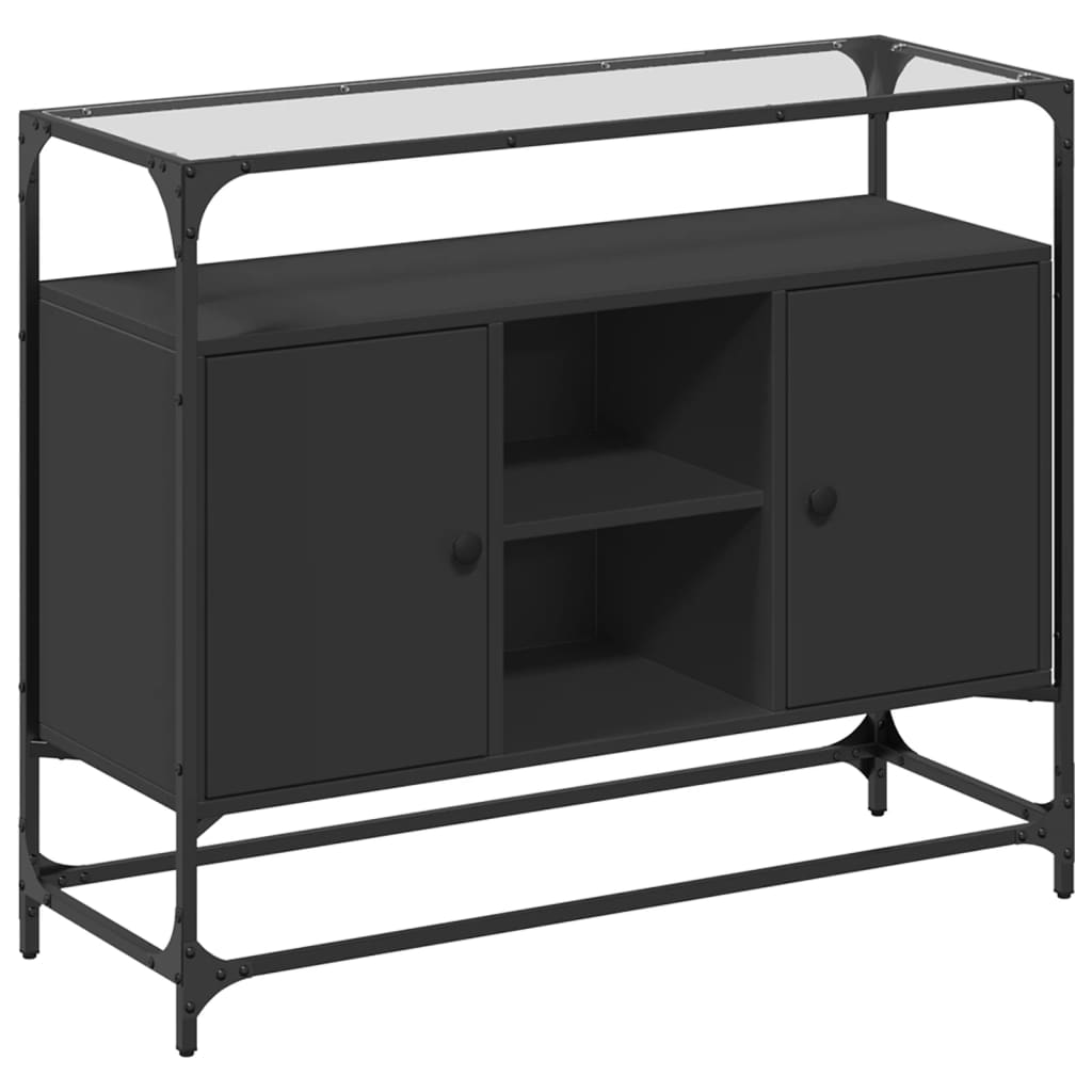 vidaXL Příborník se skleněnou deskou černý 98x35x81cm kompozitní dřevo