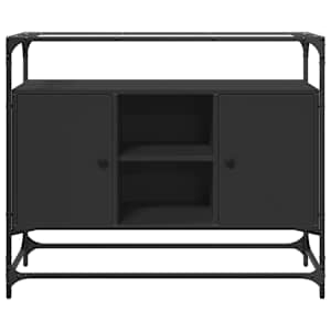 Příborník se skleněnou deskou černý 98x35x81cm kompozitní dřevo - obrázek 4