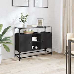 Příborník se skleněnou deskou černý 98x35x81cm kompozitní dřevo - obrázek 1