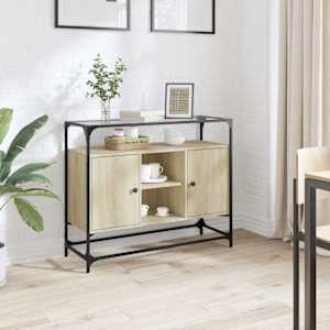 Příborník se skleněnou deskou dub sonoma 98x35x81 cm kompozit